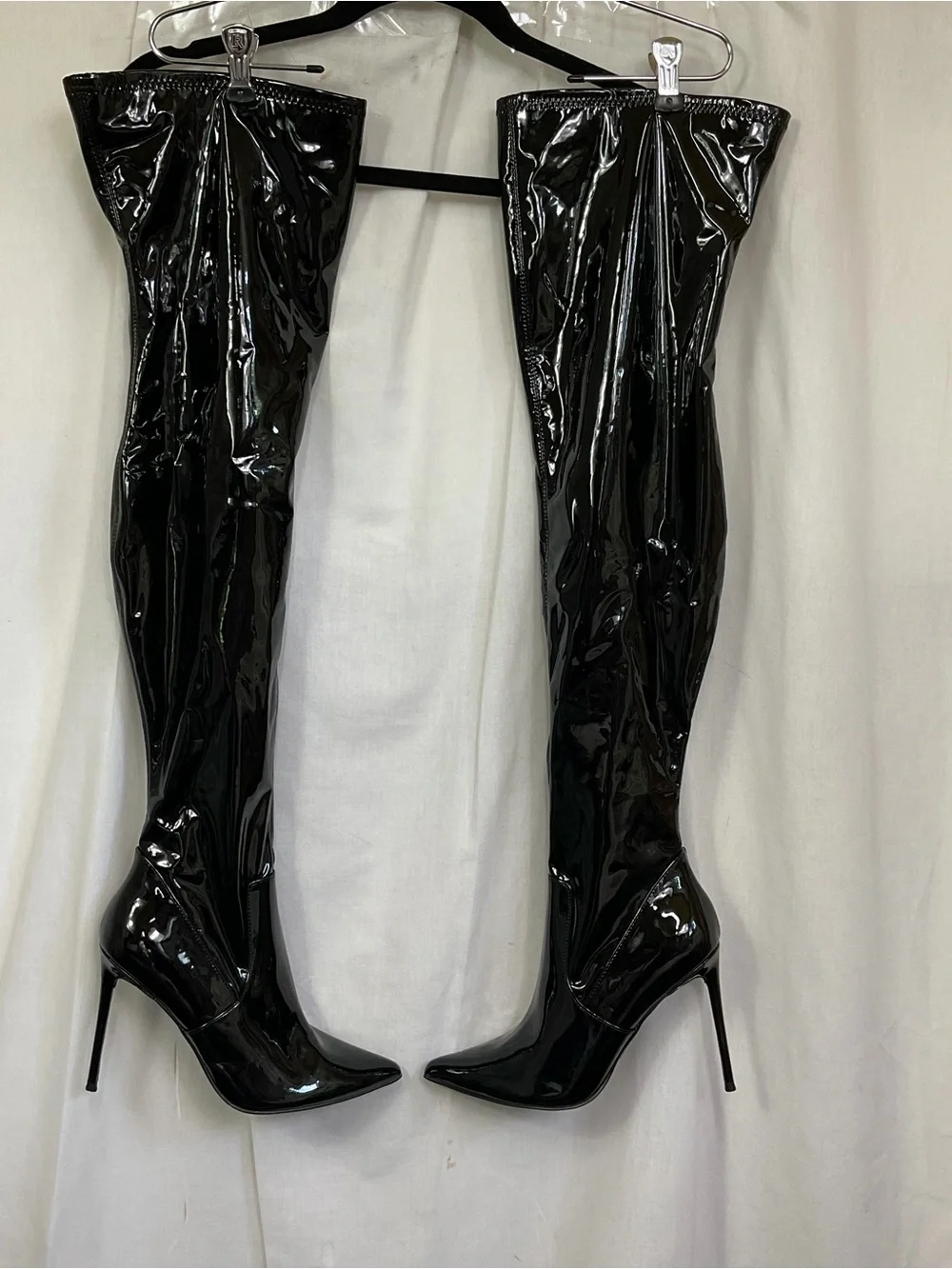 New Steve Madden Viktory Black Patent Pointed-Toe Over the Knee Boots Size 8.5M